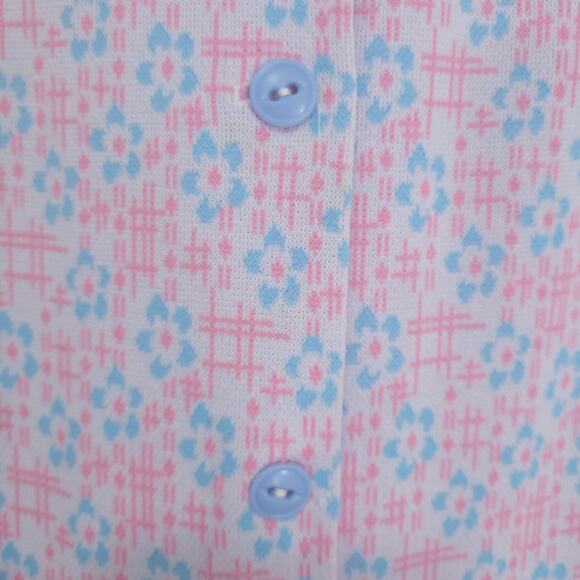 Vintage Shirt 60s 70s Womens M  Pink Blue Floral Stretch Mod Retro Unique Cute - Picture 4 of 9
